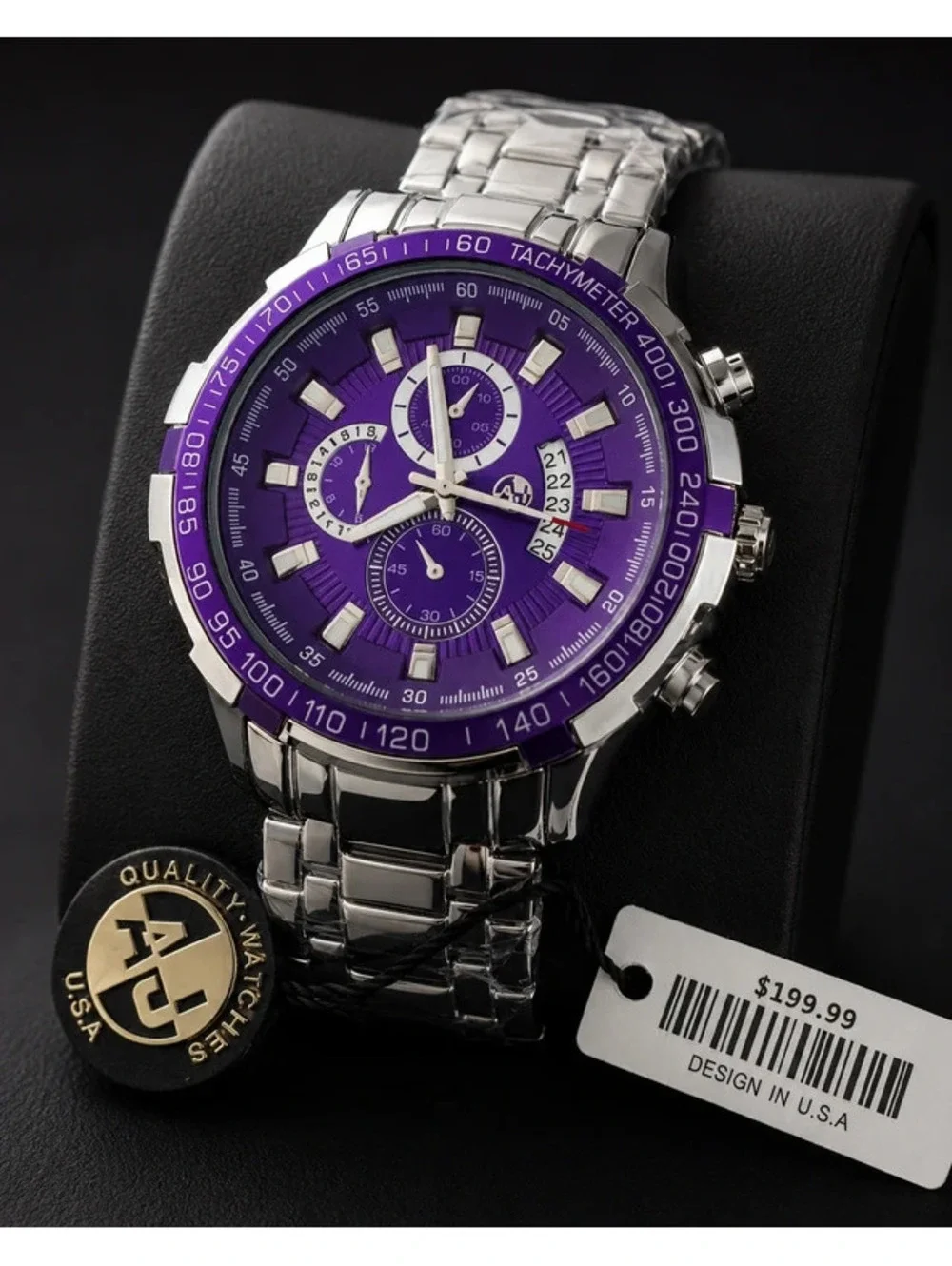 #550 AJ Purple Chronograph Watch – 48mm Brand New with Tags Stainless Steel